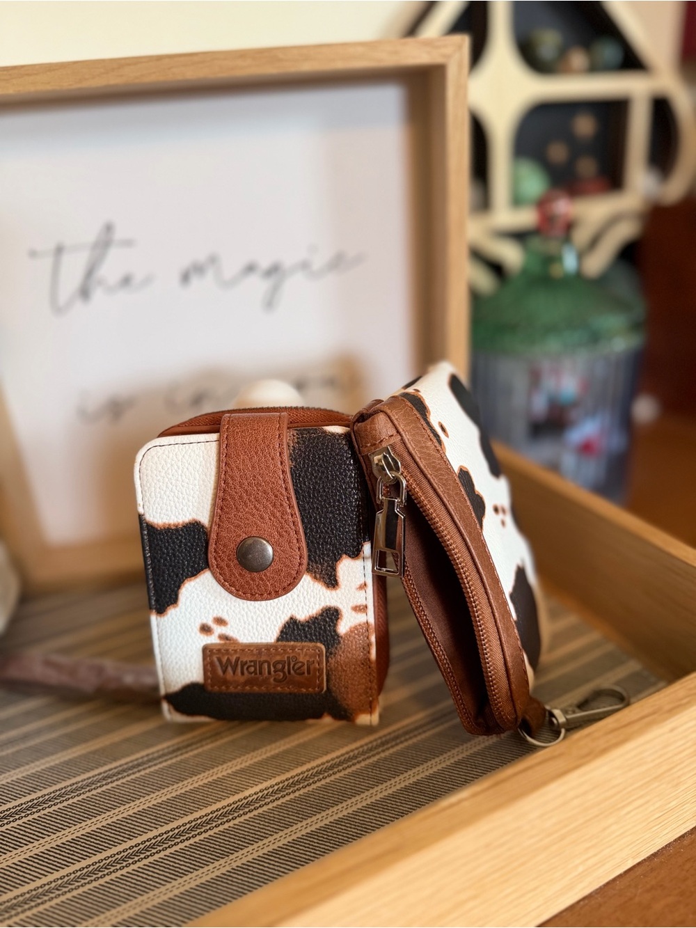Wrangler Cow Print Mini Wallet & Matching Zipper Pouch Set Western